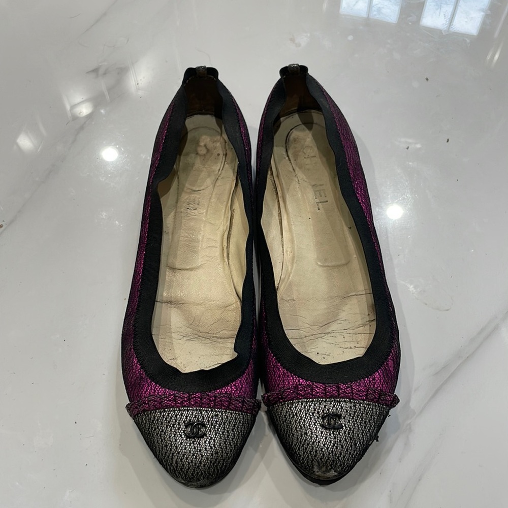 Chanel Metallic Pink Ballerina Flats Size 41